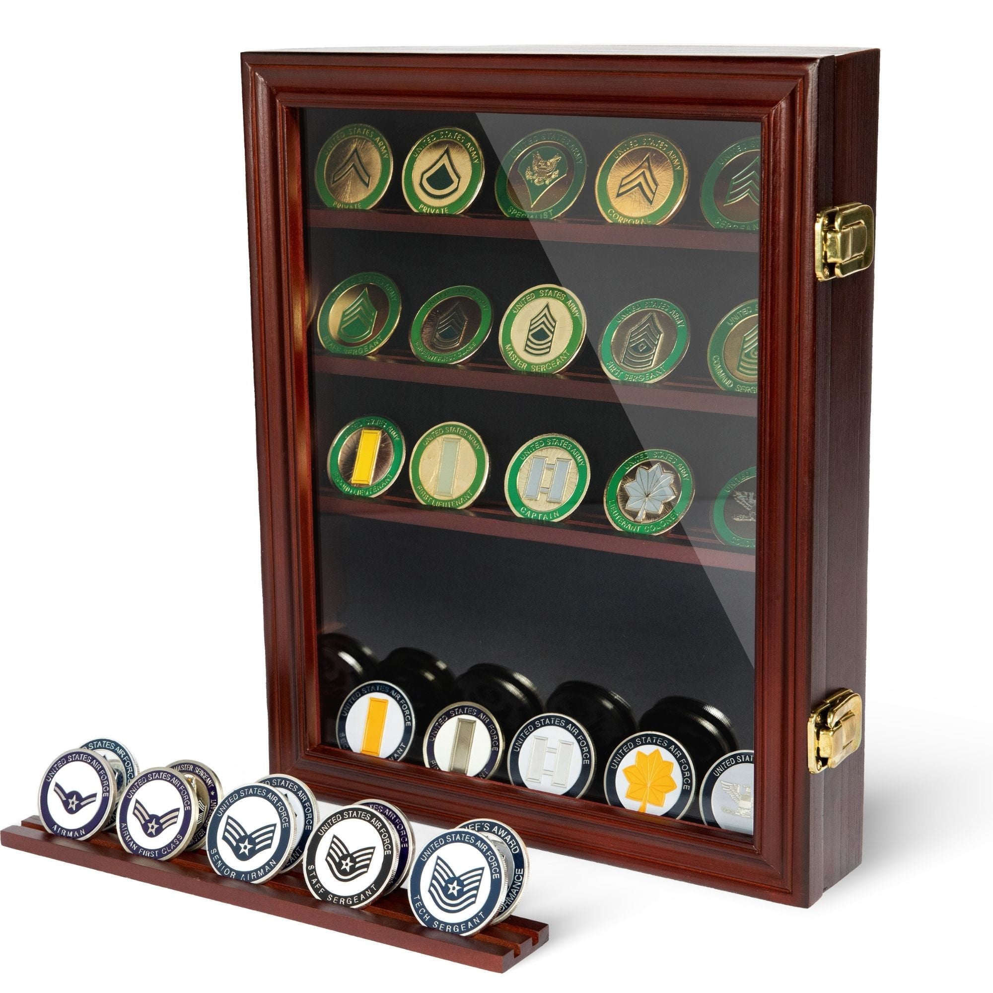 Abschließbare Vitrine für 30 Militär-Challenge-Münzen, Pokerchips, Sportmünzen, Glastür, Coin30-CHR