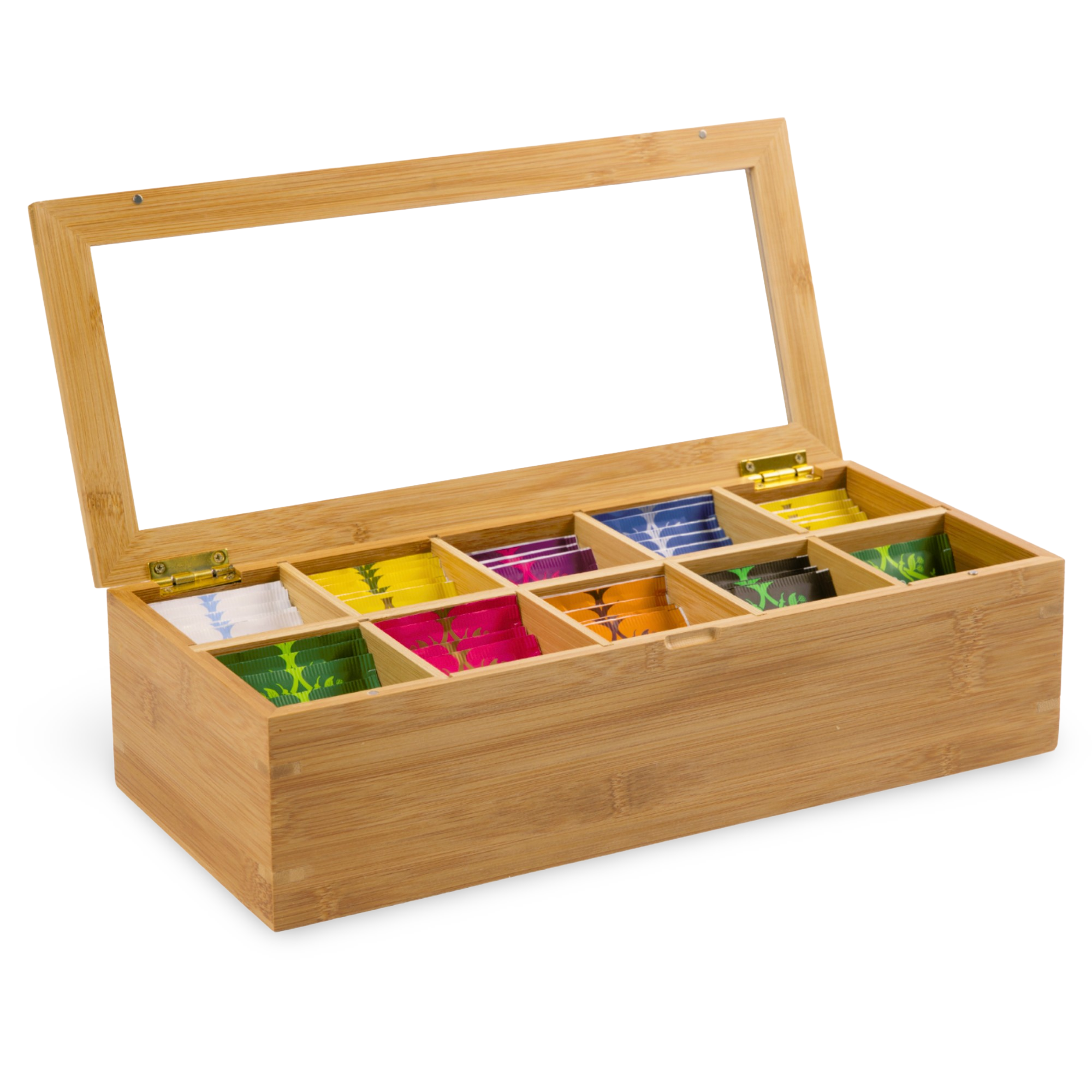 Bamboo Tea Bag Organizer, 10-Compartment Tea Box