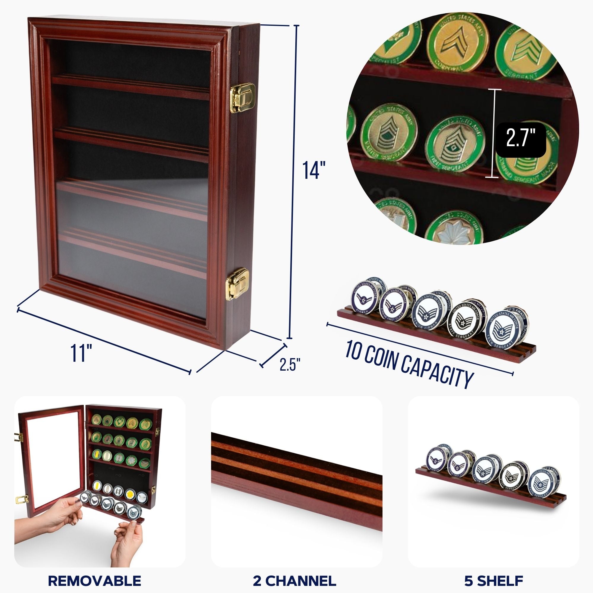 Abschließbare Vitrine für 30 Militär-Challenge-Münzen, Pokerchips, Sportmünzen, Glastür, Coin30-CHR