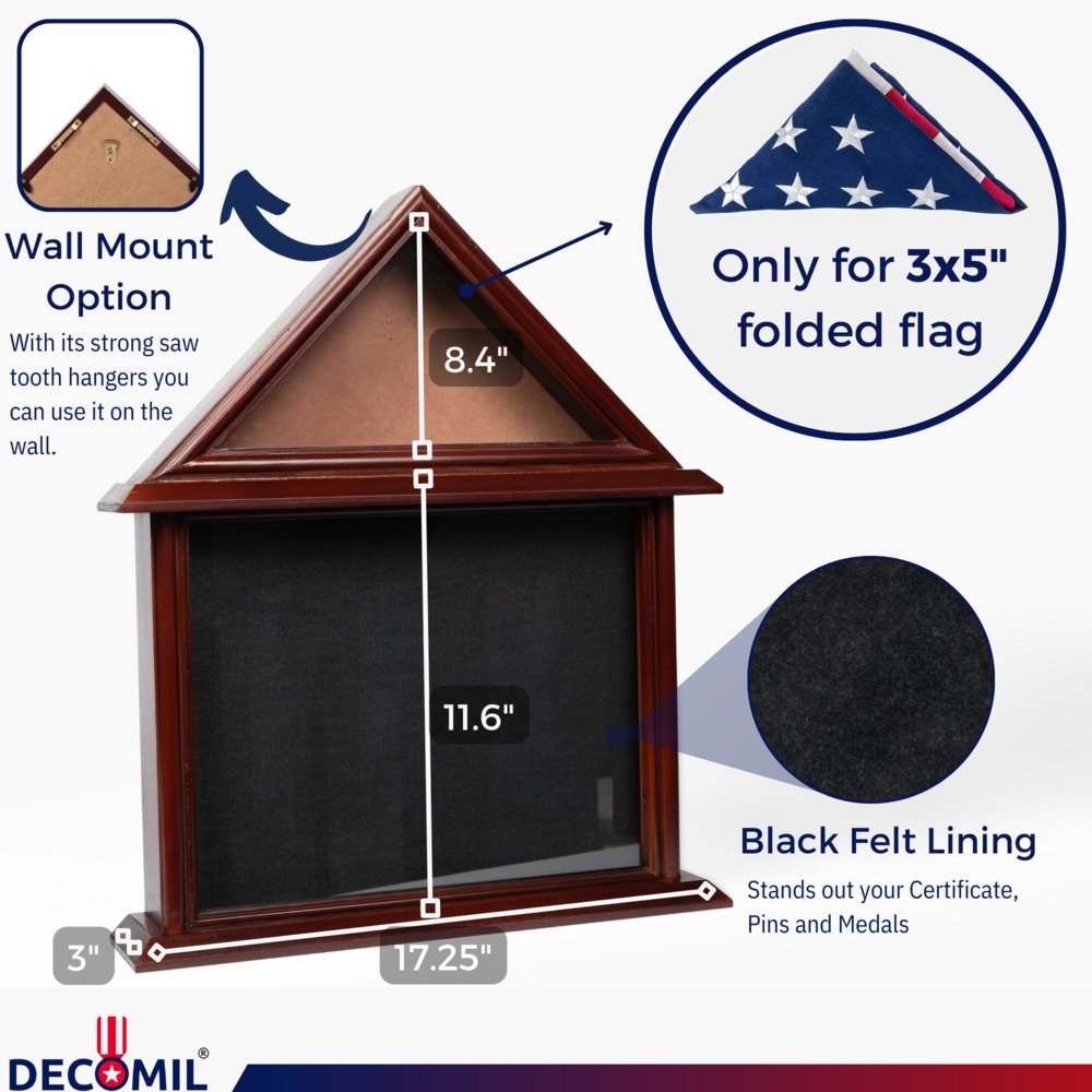 3x5 Flag Display Case with Certificate Holder, Flag and Certificate Display Case