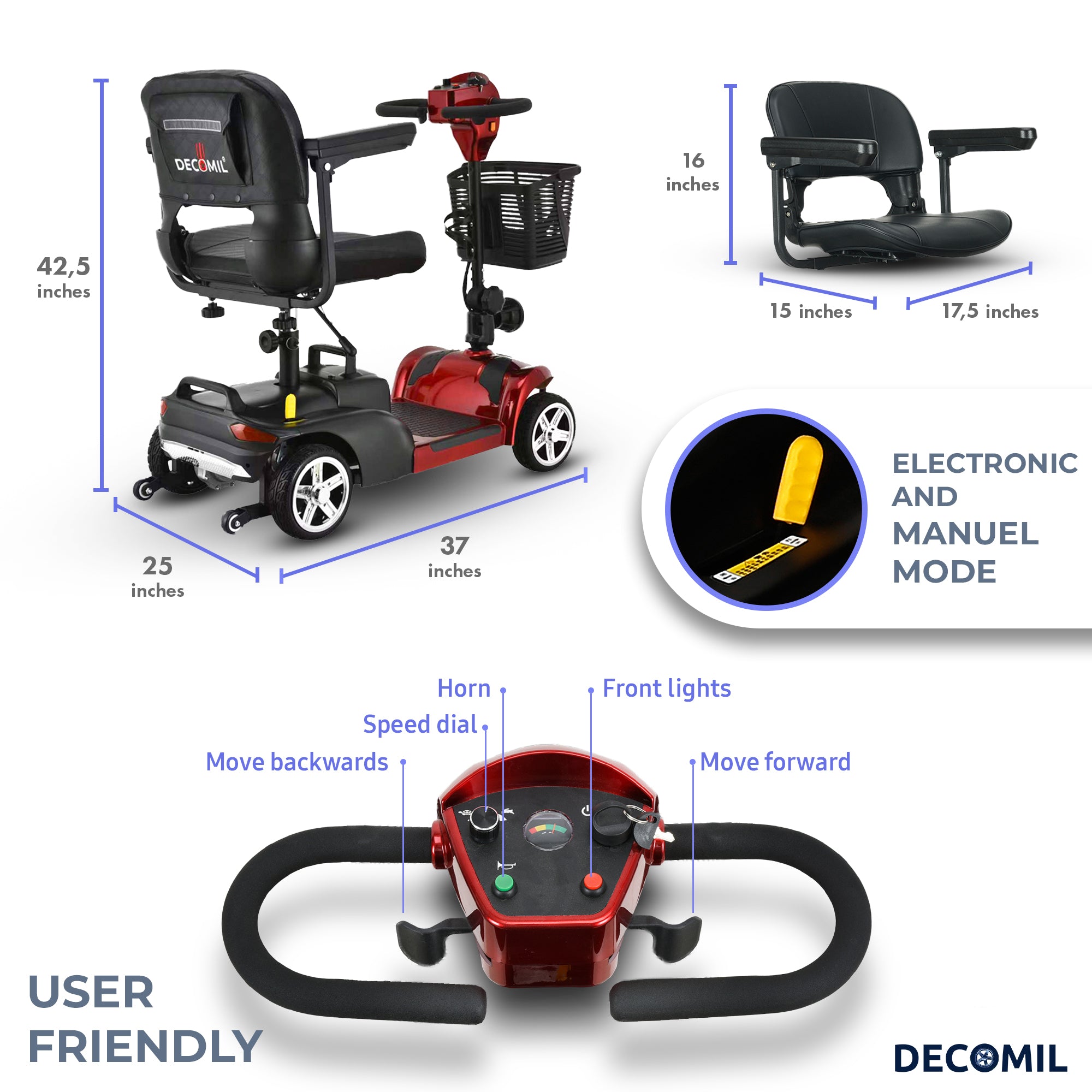 Portable Mobility Scooter for Seniors, Foldable Electric Powered Scooter