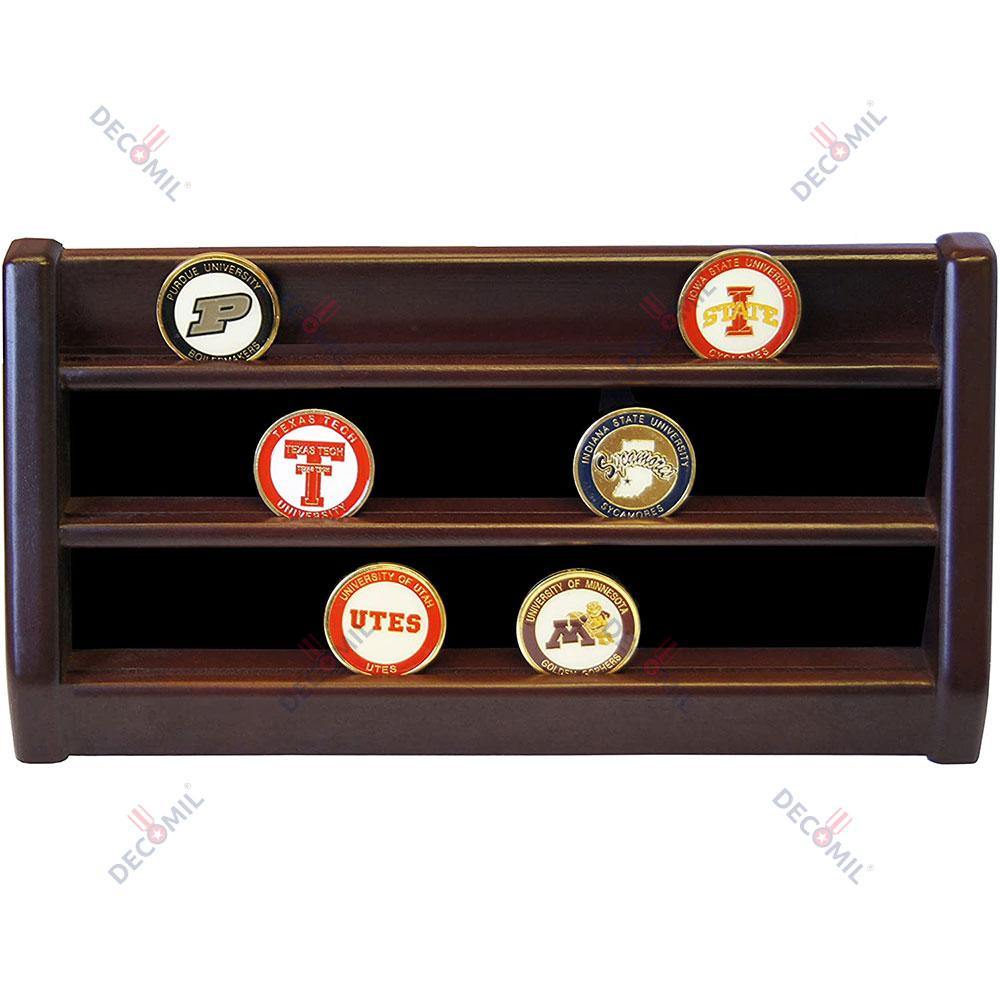 COIN HOLDER SHELF CHALLENGE 3 ROWS DISPLAY CASINO CHIPS HOLDER SOLID WOOD - CHERRY FINISH - DECOMIL