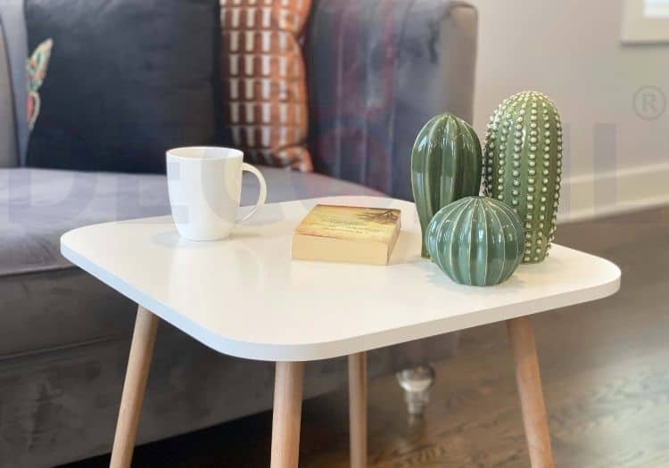 Square Shape Side Table, Industrial End Table, White 3